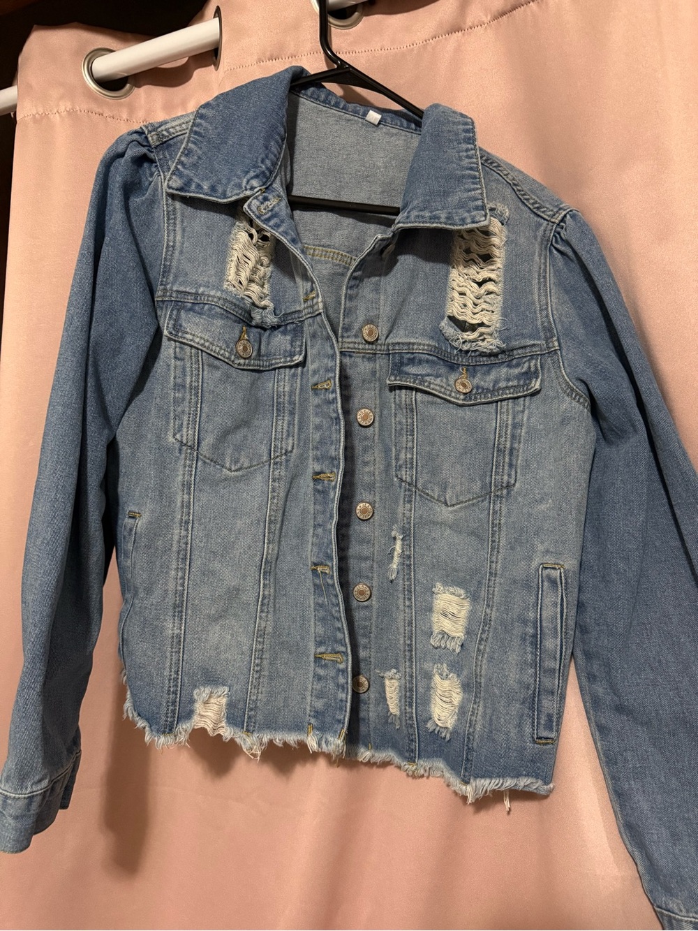 Amazon Light Blue Distressed Denim Jean Jacket - Women's